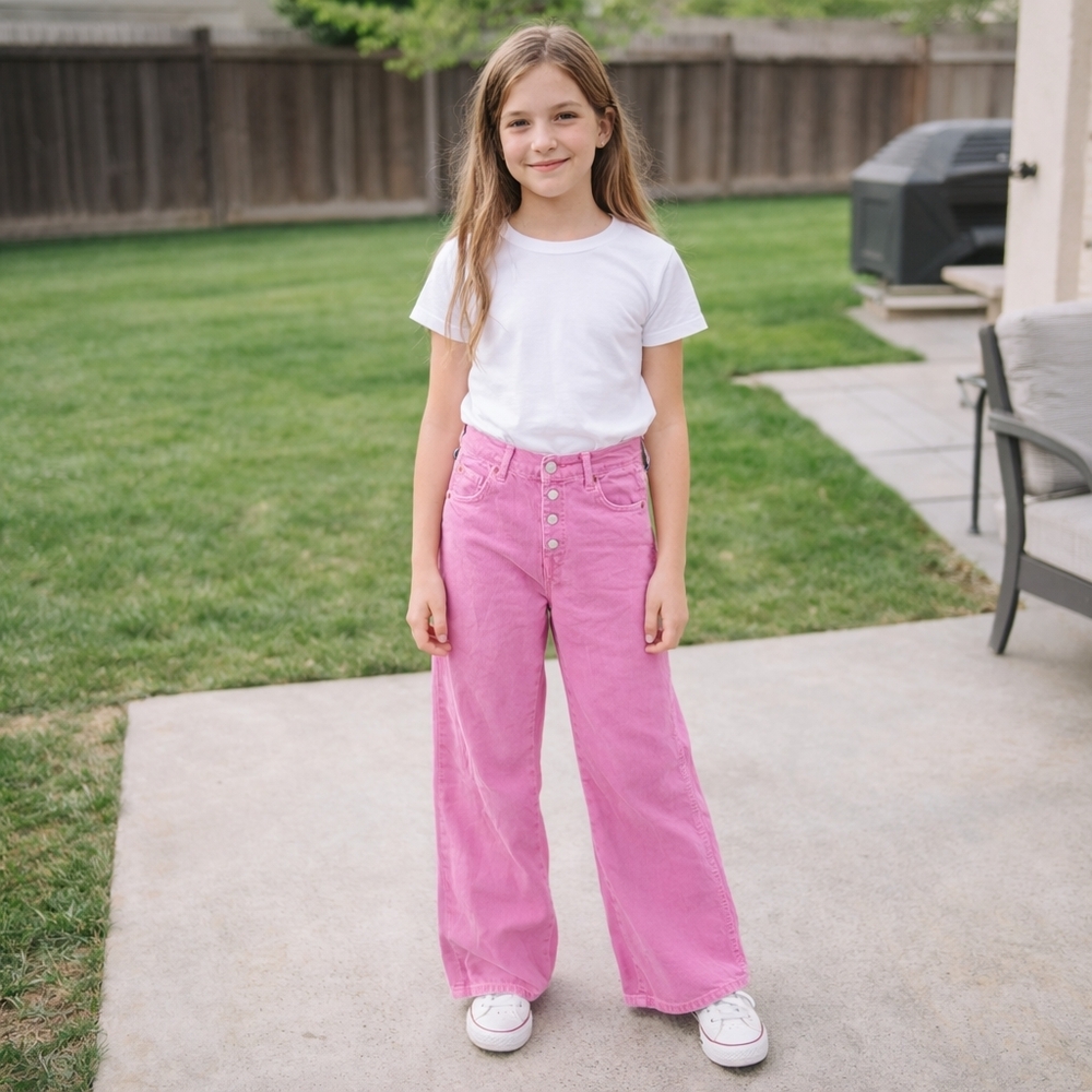 Zara High-Rise Wide Leg Pink Jeans Youth Girl 100% Cotton Trendy